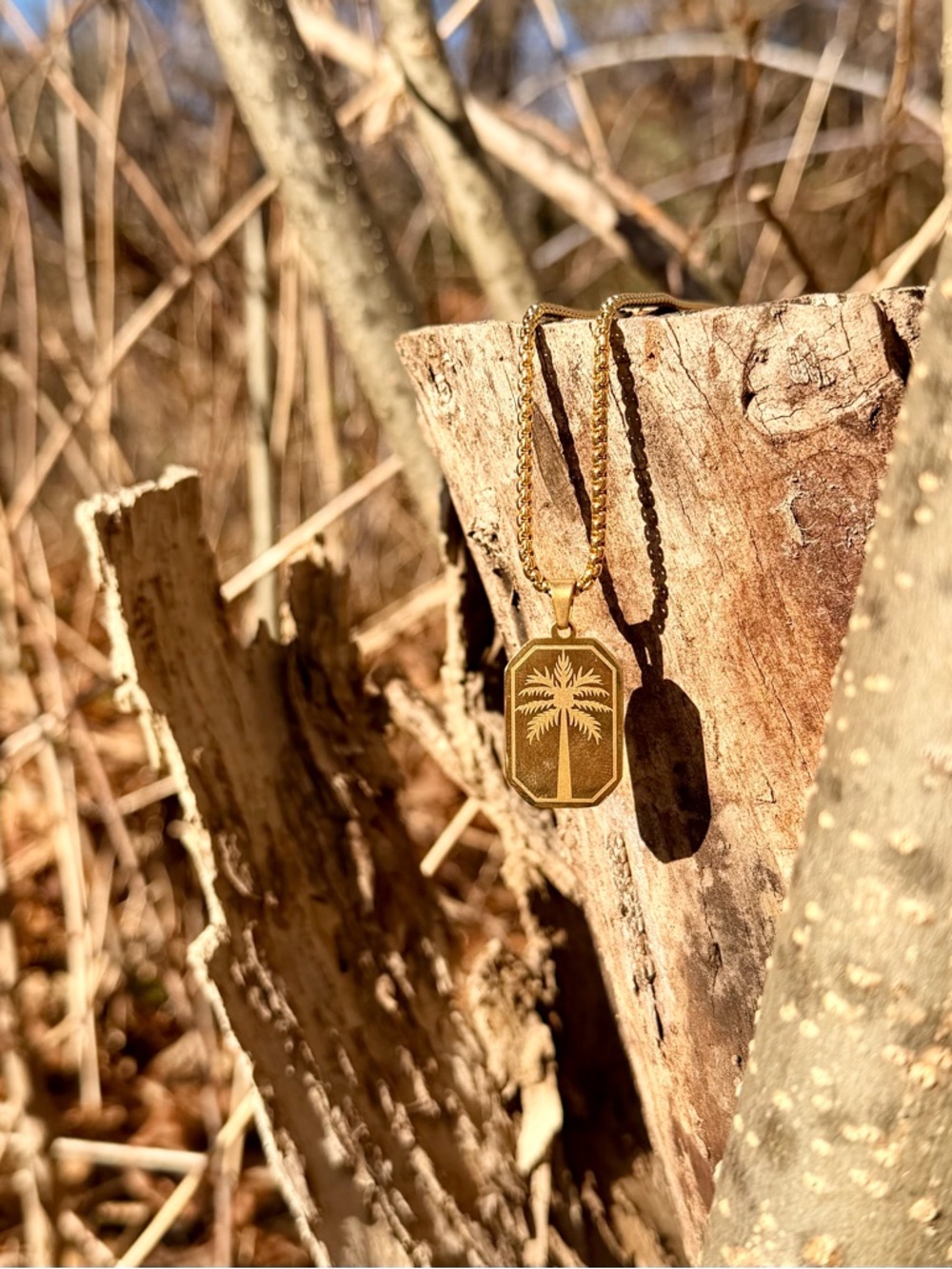 Gold Palm Tree Pendant Necklace - Men's Jewelry